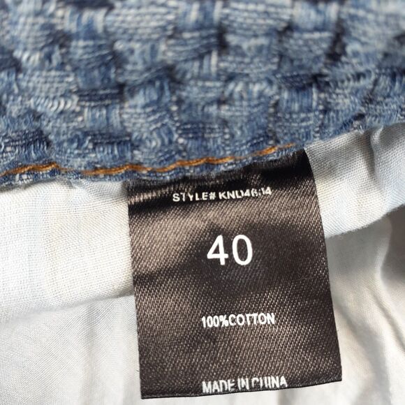 Fashion Nova Men 40 Cross Me Textured Stacked Slim Flare Jeans Vintage Blue Wash - Picture 4 of 11